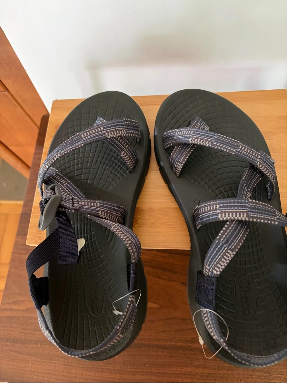 Chaco Sport Sandals. Gray & Blue with Patterned Straps. Men’s 9